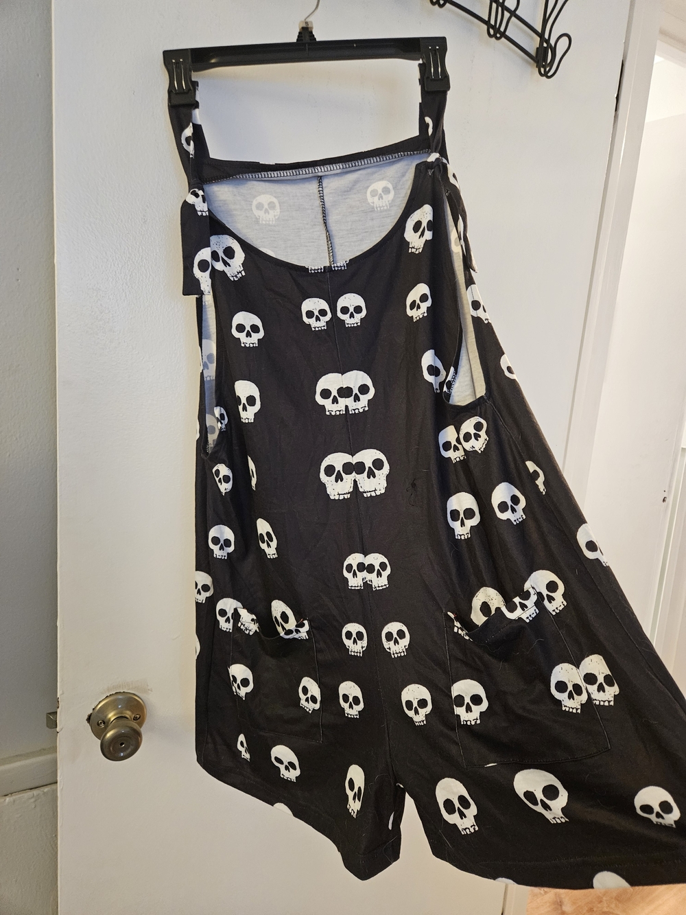 Black Skull Print Romper Overalls